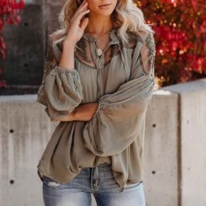 Olive Billow Sleeve Top